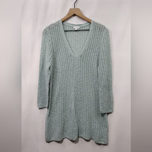J. Jill Textured Open-Stitch V-Neck Sweater Women's L Mint Casual Minimalist - Picture 2 of 11